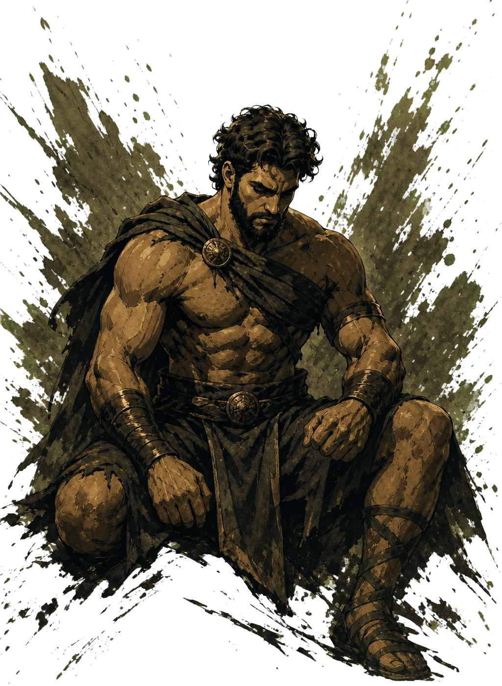Illustrated warrior reflecting after the work is done