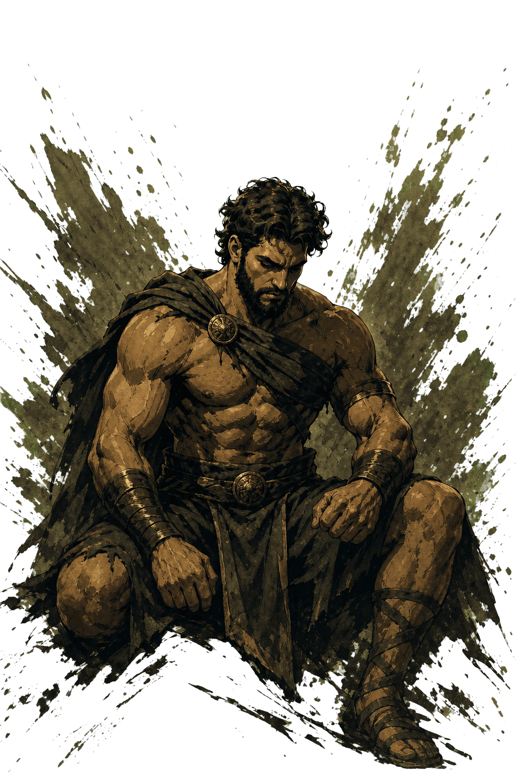 Illustrated warrior reflecting after the work is done
